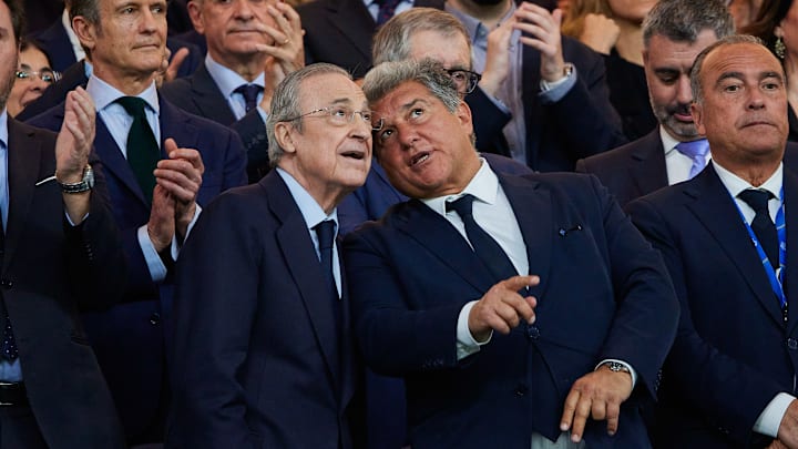 (L-R) Real Madrid president Florentino Perez and FC...