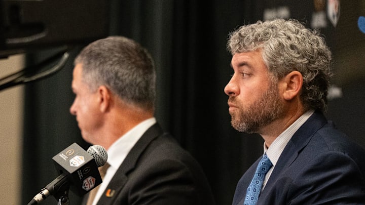 Ole Miss Head Coach Pete Golding listens during a CFP and Fiesta Bowl press conference at the JW Marriott Scottsdale Camelback Inn Resort & Spa, in Scottsdale, Ariz., on Wednesday, Jan. 7, 2026.