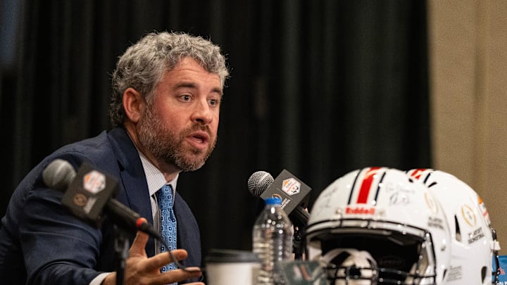 Ole Miss Head Coach Pete Golding speaks during a CFP and Fiesta Bowl press conference at the JW Marriott Scottsdale Camelback Inn Resort & Spa, in Scottsdale, Ariz., on Wednesday, Jan. 7, 2026. Ole Miss Head Coach Pete Golding speaks during a CFP and Fiesta Bowl press conference at the JW Marriott Scottsdale Camelback Inn Resort & Spa, in Scottsdale, Ariz., on Wednesday, Jan. 7, 2026.