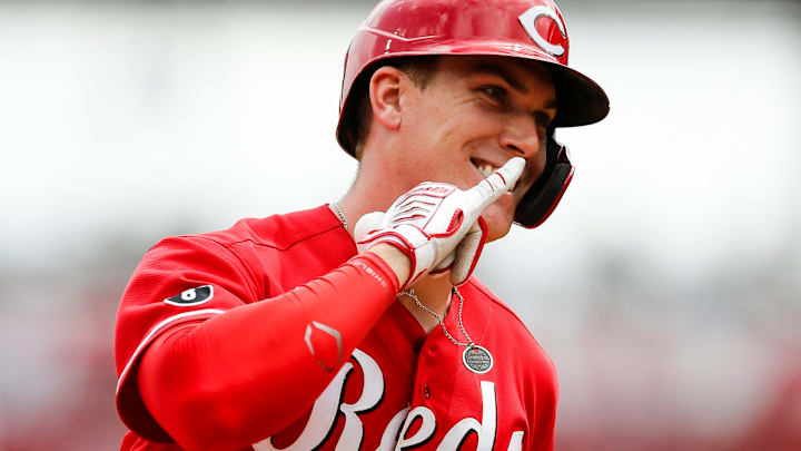 Cincinnati Reds catcher Tyler Stephenson (37) hits a home run in the seventh inning.
