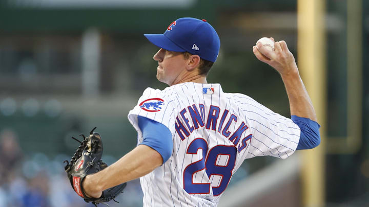 Jun 14, 2022; Chicago, Illinois, USA; Chicago Cubs starting pitcher Kyle Hendricks (28) delivers Jun 14, 2022; Chicago, Illinois, USA; Chicago Cubs starting pitcher Kyle Hendricks (28) delivers