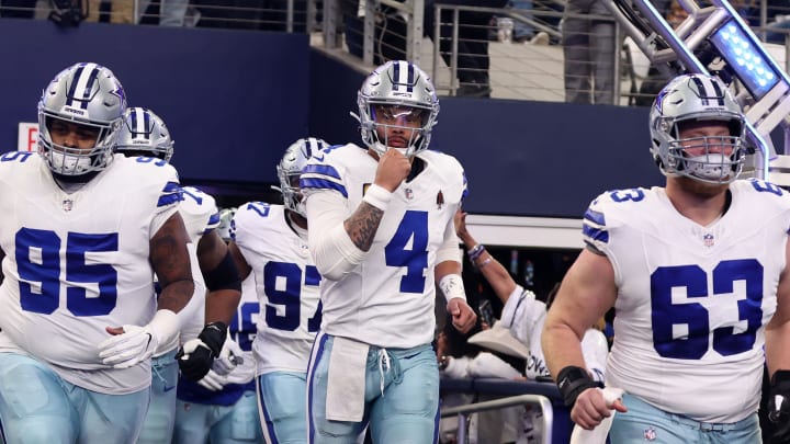 Jan 14, 2024; Arlington, Texas, USA; Dallas Cowboys quarterback Dak Prescott (4) takes the field against the Green Bay Packers for the 2024 NFC wild card game at AT&T Stadium. Mandatory Credit: Tim Heitman-USA TODAY Sports Jan 14, 2024; Arlington, Texas, USA; Dallas Cowboys quarterback Dak Prescott (4) takes the field against the Green Bay Packers for the 2024 NFC wild card game at AT&T Stadium. Mandatory Credit: Tim Heitman-USA TODAY Sports