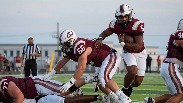 Germantown running back Syrone McBeath (5) runs the ball during the game against Northwest Rankin in Madison, Miss., on Friday, Aug. 28, 2026. Germantown running back Syrone McBeath (5) runs the ball during the game against Northwest Rankin in Madison, Miss., on Friday, Aug. 28, 2026.