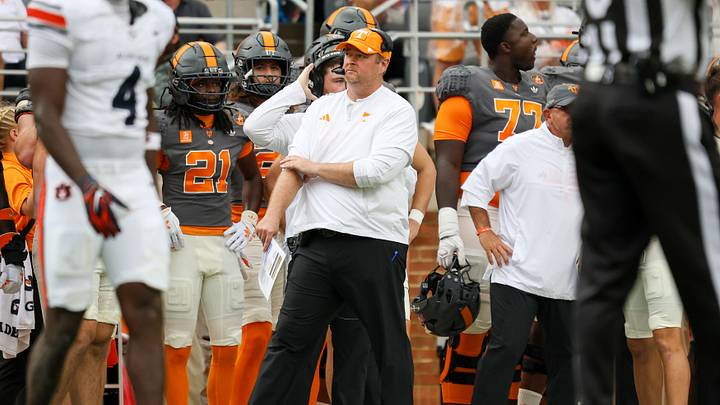 Oct 3, 2026; Knoxville, Tennessee, USA; Tennessee Volunteers head coach Josh Heupel during the first quarter against the Auburn Tigers at Neyland Stadium. Mandatory Credit: Randy Sartin-Imagn Images Oct 3, 2026; Knoxville, Tennessee, USA; Tennessee Volunteers head coach Josh Heupel during the first quarter against the Auburn Tigers at Neyland Stadium. Mandatory Credit: Randy Sartin-Imagn Images