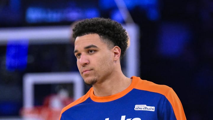 New York Knicks forward Kevin McCullar Jr. warms up before a game against the Philadelphia 76ers. Mandatory Credit: John Jones-Imagn Images