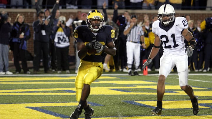 Mario Manningham catches the game winning touchdown vs Penn State