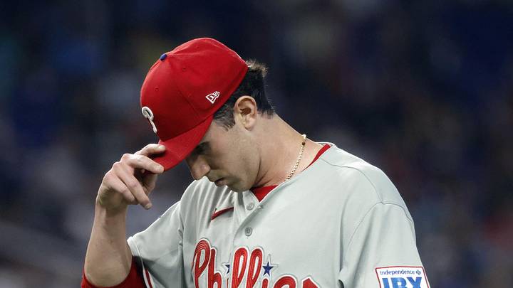May 2, 2026; Miami, Florida, USA;  Philadelphia Phillies starting pitcher Andrew Painter (24) walks back to the dugout against the Miami Marlins during the fifth the game at loanDepot Park. Mandatory Credit: Rhona Wise-Imagn Images