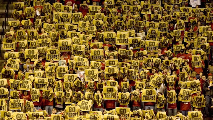 Feb 11, 2007; College Park, MD, USA; Maryland Terrapins fans hold up newspapers before a game against the Duke Blue Devils at the Comcast Center in College Park, MD. The Terps won 72-60. Mandatory Credit: Photo by Pouya Dianat-Imagn Images © Copyright Pouya Dianat Feb 11, 2007; College Park, MD, USA; Maryland Terrapins fans hold up newspapers before a game against the Duke Blue Devils at the Comcast Center in College Park, MD. The Terps won 72-60. Mandatory Credit: Photo by Pouya Dianat-Imagn Images © Copyright Pouya Dianat