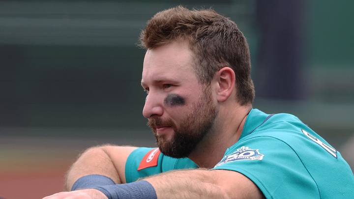 Jun 25, 2026; Pittsburgh, Pennsylvania, USA;  Seattle Mariners designated hitter Cal Raleigh (29) looks on from the dugout against the Pittsburgh Pirates during the fourth inning at PNC Park. Mandatory Credit: Charles LeClaire-Imagn Images