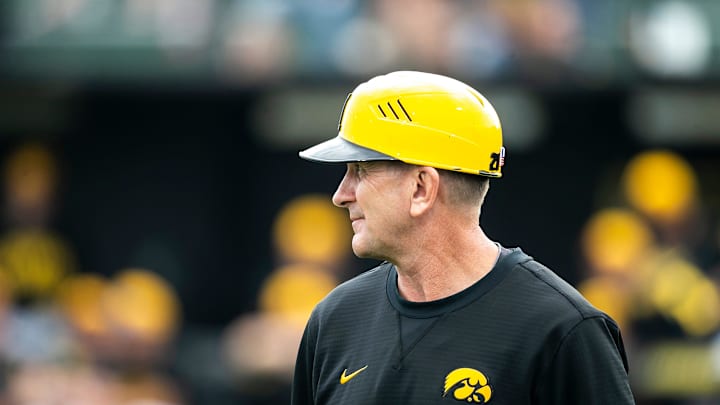 Iowa head coach Rick Heller watches during a NCAA Big Ten Conference baseball game against Michigan State, Saturday, May 13, 2023, at Duane Banks Field in Iowa City, Iowa.