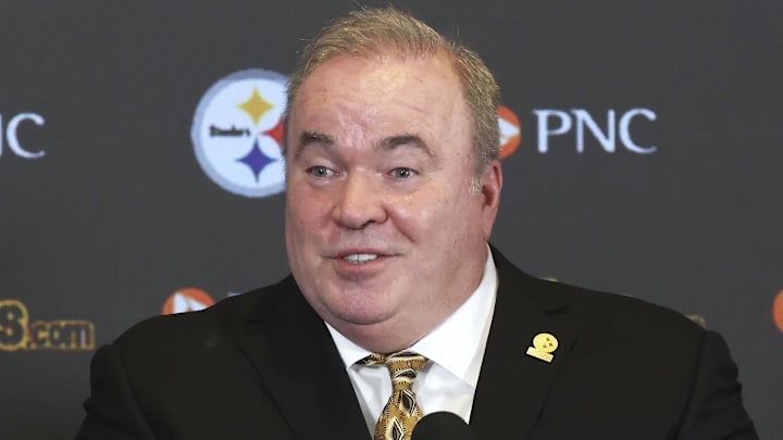 Jan 27, 2026; Pittsburgh, PA, USA;  Pittsburgh Steelers head coach Mike McCarthy speaks at a press conference introducing him as the next head coach of the Steelers at PNC Champions Club at Acrisure Stadium.. Mandatory Credit: Charles LeClaire-Imagn Images