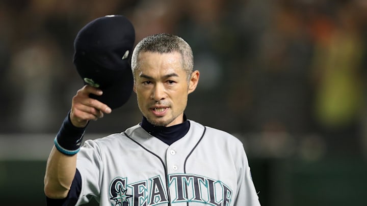 Mar 21, 2019; Tokyo,JPN; Seattle Mariners right fielder Ichiro Suzuki (51) tips his cap after being removed from the game during the eighth inning against the Oakland Athletics at Tokyo Dome. Mandatory Credit: Darren Yamashita-Imagn Images