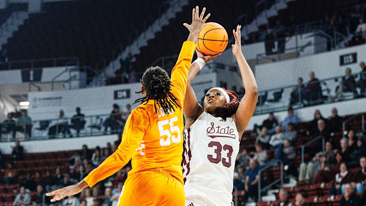 Mississippi State's Kharyssa Richardson puts up a shot during Thursday night's game against Tennessee.