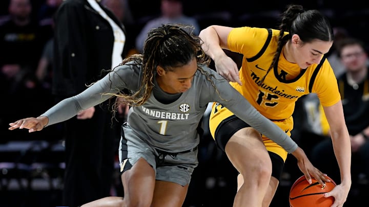 Dec. 1: Vanderbilt's Mikayla Blakes (1) reaches in attempting to steal the ball away from Appalachian State's Rylan Moffitt (15).