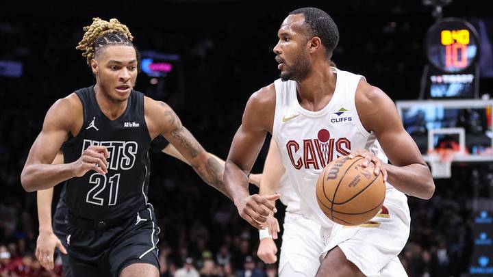 Mar 1, 2026; Brooklyn, New York, USA; Cleveland Cavaliers center Evan Mobley (4) looks to drive past Brooklyn Nets forward Noah Clowney (21) in the first quarter at Barclays Center. Mandatory Credit: Wendell Cruz-Imagn Images Mar 1, 2026; Brooklyn, New York, USA; Cleveland Cavaliers center Evan Mobley (4) looks to drive past Brooklyn Nets forward Noah Clowney (21) in the first quarter at Barclays Center. Mandatory Credit: Wendell Cruz-Imagn Images