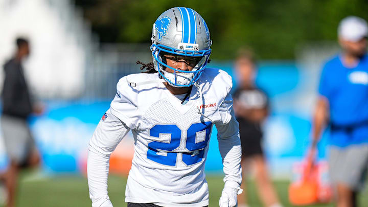 Detroit Lions cornerback Avonte Maddox (29) practices during training camp at Meijer Performance Center in Allen Park on Tuesday, July 22, 2025.
