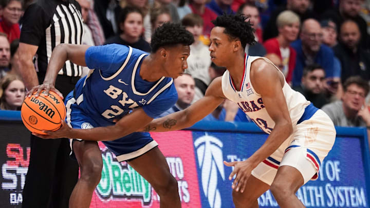 Jaxson Robinson controls the ball against Kansas