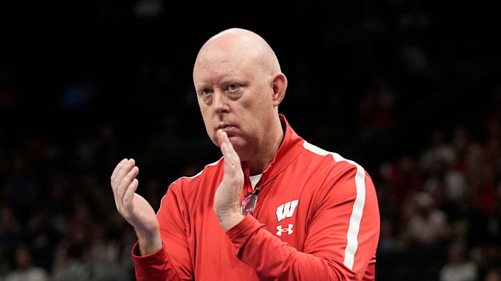 Wisconsin Badgers head coach Kelly Sheffield is seen during the second set of the match on Wednesday September 17, 2025 at Fiserv Forum in Milwaukee, Wisconsin.