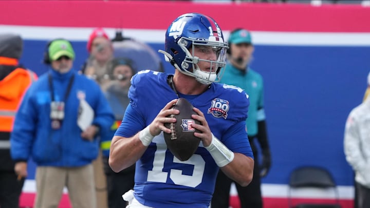 East Rutherford, NJ -- November 24, 2024 -- Tommy DeVito of the Giants in the first half as the Tampa Bay Buccaneers came to MetLife Stadium to play the New York Giants.