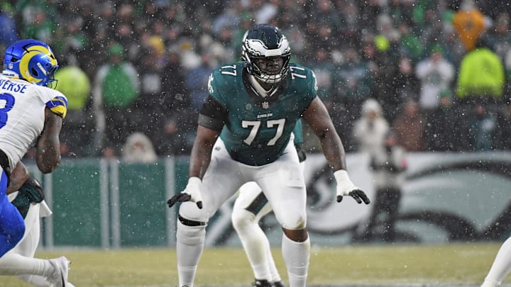 Philadelphia Eagles offensive lineman Mekhi Becton (77).