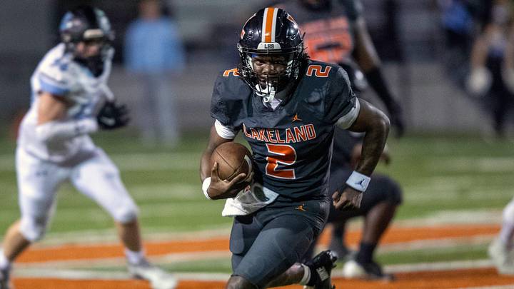 Lakeland quarterback Kelin Hendrix (2) runs for a big gain against Ponte Vedra in the Class 5A state semifinals on Dec. 5. The Dreadnaughts won 40-13 to earn a berth in the state championship game against Fort Lauderdale St. Thomas Aquinas on Thursday, Dec. 11, at FIU in Miami,