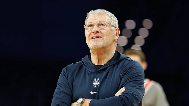 Mar 26, 2026; Fort Worth, TX, USA;  UConn Huskies head coach Geno Auriemma during a practice session ahead of theÊFort Worth Regional of the women's 2026 NCAA Tournament at Dickies Arena. Mandatory Credit: Chris Jones-Imagn Images
