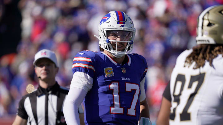 Bills quarterback Josh Allen is all smiles after beating the Saints in Week 4.