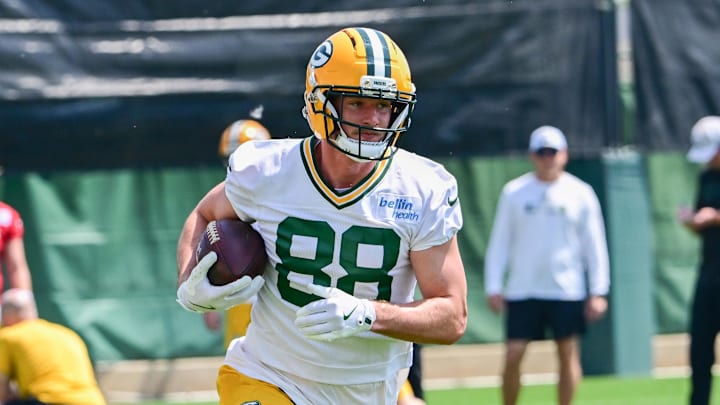 Jun 11, 2025; Green Bay, WI, USA; Green Bay Packers tight end Luke Musgrave (88) participates in the team's minicamp at Ray Nitschke Field. Mandatory Credit: Benny Sieu-Imagn Images
