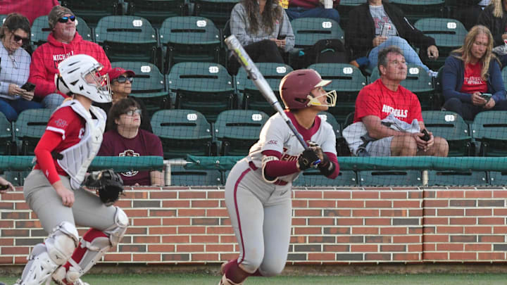 Florida State softball swept Nicholls 5-4, 8-0, in a doubleheader Saturday, Feb. 24, 2024 during the Dugout Club Classic at JoAnne Graf Field. Florida State softball swept Nicholls 5-4, 8-0, in a doubleheader Saturday, Feb. 24, 2024 during the Dugout Club Classic at JoAnne Graf Field.