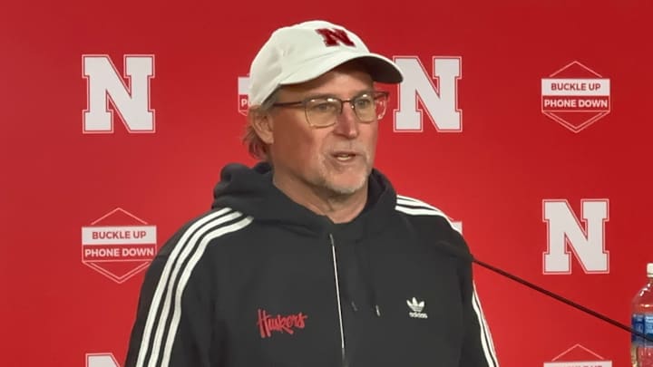 Nebraska offensive coordinator Dana Holgorsen speaks with the media after practice Thursday.