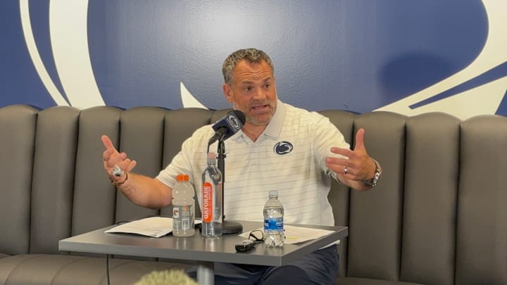 Penn State Athletic Director Pat Kraft meets with reporters at the Greenberg Indoor Sports Complex.
