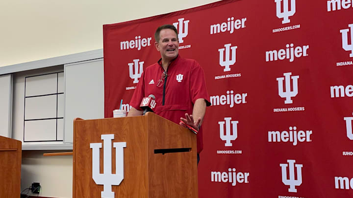Curt Cignetti speaks during a press conference at Memorial Stadium during the 2024 season.