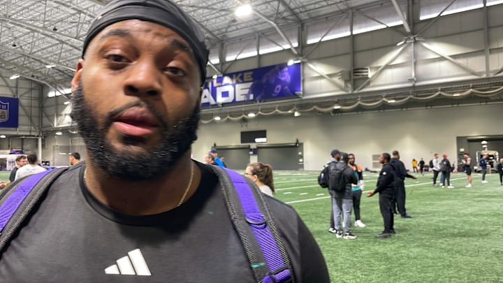 DeShawn Lynch spoke with the media at UW Pro Day. DeShawn Lynch spoke with the media at UW Pro Day.