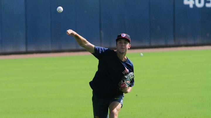 Milwaukee Brewers pitching prospect Jacob Misiorowski warms up before a game with the Nashville Sounds on August 22, 2024. Milwaukee Brewers pitching prospect Jacob Misiorowski warms up before a game with the Nashville Sounds on August 22, 2024.