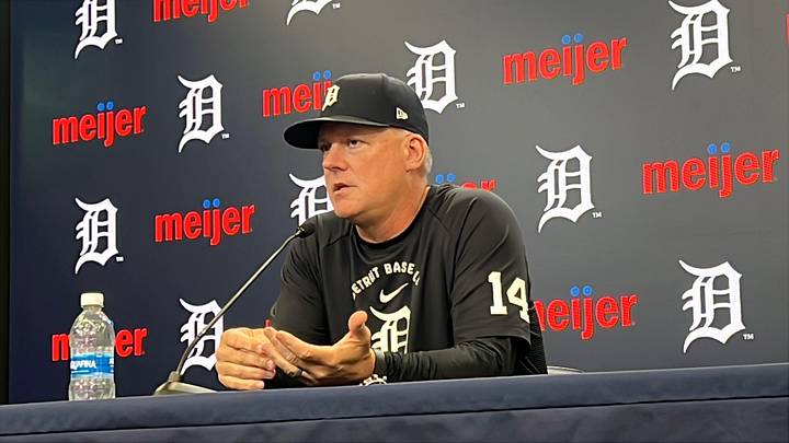 Detroit Tigers manager A.J. Hinch talks to reporters. Detroit Tigers manager A.J. Hinch talks to reporters.