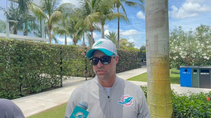 New Miami Dolphins passing game coordinator Kevin Patullo addresses the media after an offseason practice New Miami Dolphins passing game coordinator Kevin Patullo addresses the media after an offseason practice