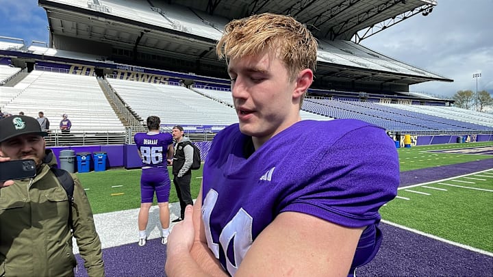 Kade Eldridge, a USC transfer but a local player, speaks with the media following a spring practice. Kade Eldridge, a USC transfer but a local player, speaks with the media following a spring practice.