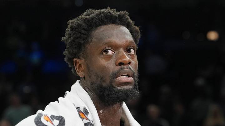 Mar 25, 2026; Minneapolis, Minnesota, USA; Minnesota Timberwolves forward Julius Randle (30) talks with a reporter after the game with the Houston Rockets at Target Center. Mandatory Credit: Bruce Kluckhohn-Imagn Images