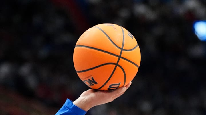 Jan 25, 2025; Lawrence, Kansas, USA; Kansas Jayhawks guard Dajuan Harris Jr. (3) warms up against the Houston Cougars at Allen Fieldhouse. Mandatory Credit: Denny Medley-Imagn Images