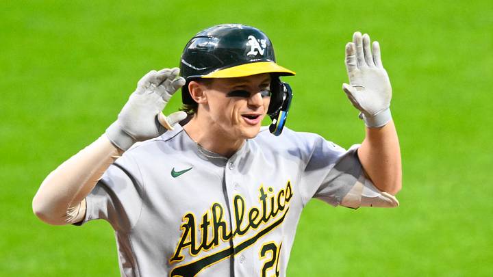 Sep 18, 2026; Cleveland, Ohio, USA; Athletics left fielder Zack Gelof (20) celebrates his three-run home run in the first inning against the Cleveland Guardians at Progressive Field. Mandatory Credit: David Richard-Imagn Images Sep 18, 2026; Cleveland, Ohio, USA; Athletics left fielder Zack Gelof (20) celebrates his three-run home run in the first inning against the Cleveland Guardians at Progressive Field. Mandatory Credit: David Richard-Imagn Images