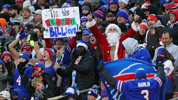 Bills fans, including Santa Claus, took over Huntington Bank Field during an NFL game against the Cleveland Browns, Dec. 21, 2025, in Cleveland, Ohio.