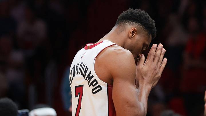Oct 21, 2026; Miami, Florida, USA; Miami Heat forward Giannis Antetokounmpo (7) reacts before the game against the Minnesota Timberwolves at Kaseya Center. Mandatory Credit: Sam Navarro-Imagn Images Oct 21, 2026; Miami, Florida, USA; Miami Heat forward Giannis Antetokounmpo (7) reacts before the game against the Minnesota Timberwolves at Kaseya Center. Mandatory Credit: Sam Navarro-Imagn Images