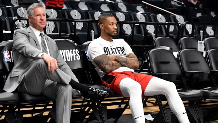 Neil Olshey (left), Damian Lillard; Portland Trail Blazers