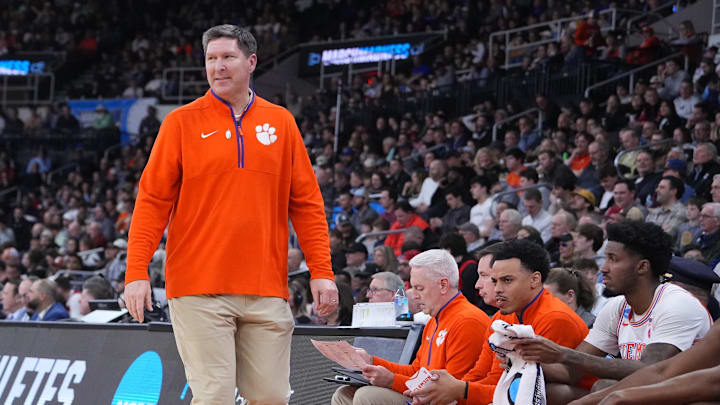 Clemson Tigers head coach Brad Brownell looks during the first half against the McNeese State Cowboys at Amica Mutual Pavilion. Clemson Tigers head coach Brad Brownell looks during the first half against the McNeese State Cowboys at Amica Mutual Pavilion.