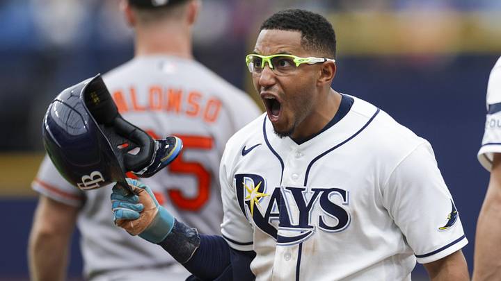 May 20, 2026; St. Petersburg, Florida, USA; Tampa Bay Rays second baseman Richie Palacios (1) reacts after hitting an rbi single against the Baltimore Orioles in the eighth inning at Tropicana Field. Mandatory Credit: Nathan Ray Seebeck-Imagn Images May 20, 2026; St. Petersburg, Florida, USA; Tampa Bay Rays second baseman Richie Palacios (1) reacts after hitting an rbi single against the Baltimore Orioles in the eighth inning at Tropicana Field. Mandatory Credit: Nathan Ray Seebeck-Imagn Images