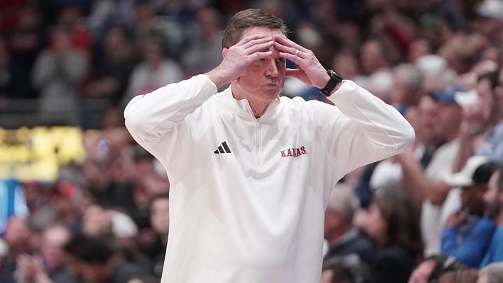 Kansas Jayhawks head coach Bill Self reacts to a play against Arizona Wildcats during the game inside Allen Fieldhouse on Feb. 9, 2026. Kansas Jayhawks head coach Bill Self reacts to a play against Arizona Wildcats during the game inside Allen Fieldhouse on Feb. 9, 2026.