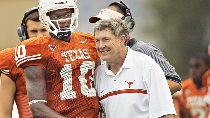 Texas Coach Mack Brown and QB Vince Young