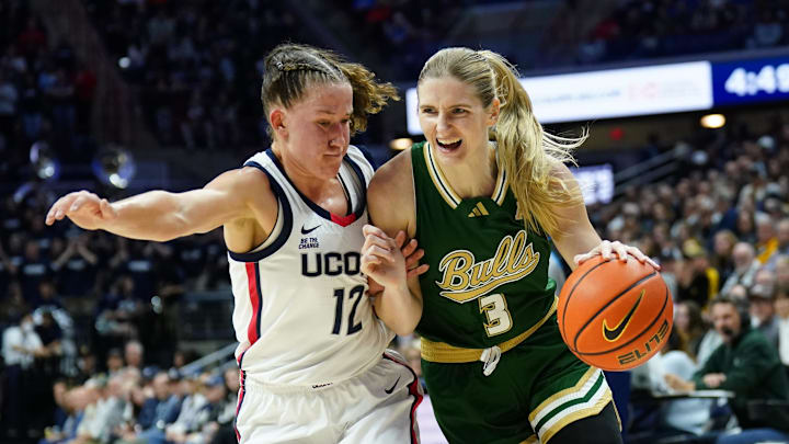 USF's Sammie Puisis, shown here against UConn, led the Bulls with 17 points Sunday in a win over UT Rio Grande