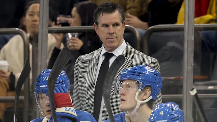 Mar 5, 2026; New York, New York, USA; New York Rangers head coach Mike Sullivan coaches against the Toronto Maple Leafs during the first period at Madison Square Garden. Mandatory Credit: Brad Penner-Imagn Images Mar 5, 2026; New York, New York, USA; New York Rangers head coach Mike Sullivan coaches against the Toronto Maple Leafs during the first period at Madison Square Garden. Mandatory Credit: Brad Penner-Imagn Images