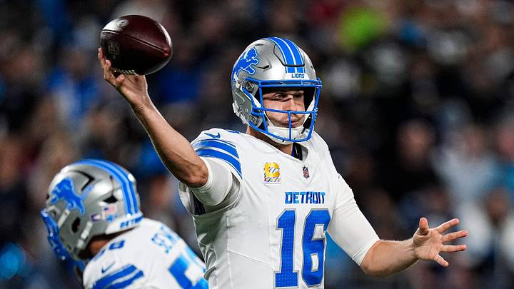 Detroit Lions quarterback Jared Goff (16) makes a pass against Carolina Panthers during the first half at Bank of America Stadium in Charlotte on Sunday, Oct. 4, 2026. Detroit Lions quarterback Jared Goff (16) makes a pass against Carolina Panthers during the first half at Bank of America Stadium in Charlotte on Sunday, Oct. 4, 2026.